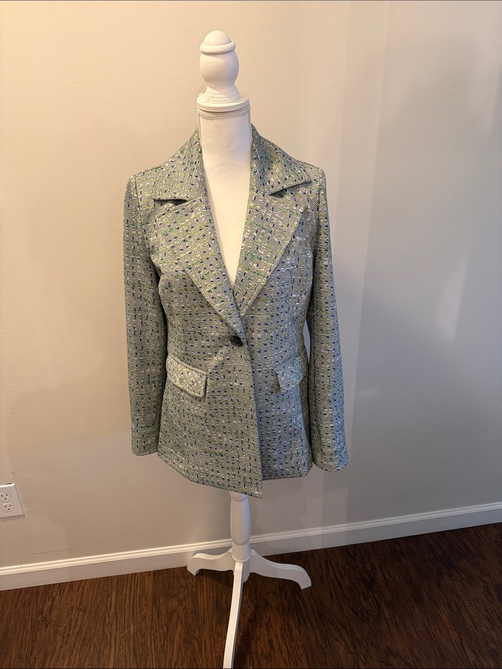 CAbi Light Green Tweed Single-Button Blazer